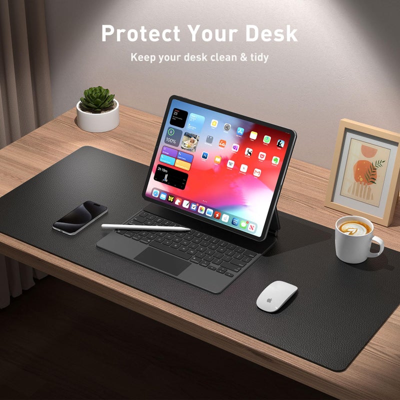 Aothia Leather Office Desk Pad Protector, Non-Slip PU Leather Desk Blotter, Waterproof Laptop Writing Mouse Pad for Office and Home, Black, 31.5" x 15.7" - Image 3